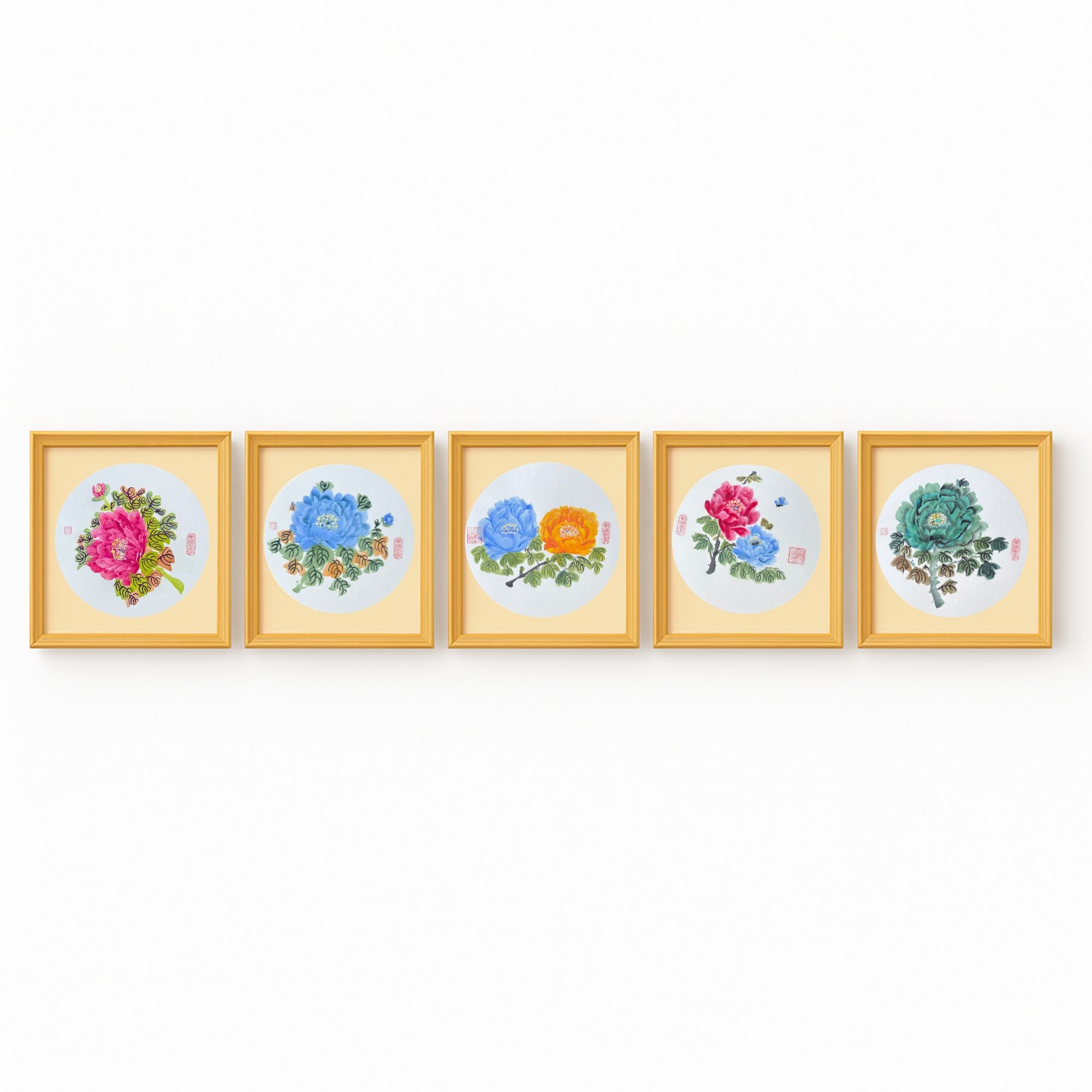 Hand-painted Oriental Peony Floral Wall Art – 38×38cm Wooden Frame, Gift-ready Home Décor Painting